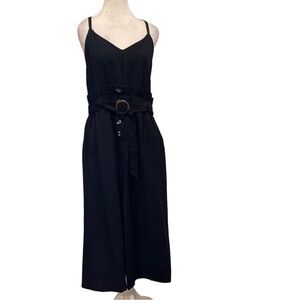 Gilli L black adjustable spaghetti strap midi dress with paper bag waist & belt